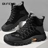 Herren Echtleder Outdoor Plüsch Schneestiefel High Top Rutschfest Abriebfest Warme Stiefel Winter Wandern Übergröße Sneaker
