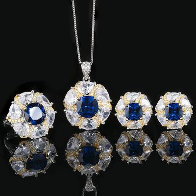 Schmuck Kupferboden Vergoldet Simulation Blauer Spinell Temperament Leichter Luxus Anzug Frauen 10-8Mm