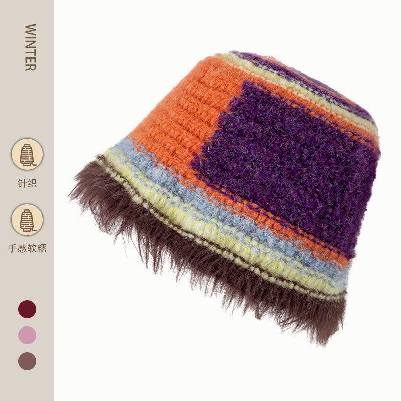 Color Dopamine Plush Fisherman Hat Children Autumn and Winter Wool Hat Warm Ear Protection Washbasin Hat