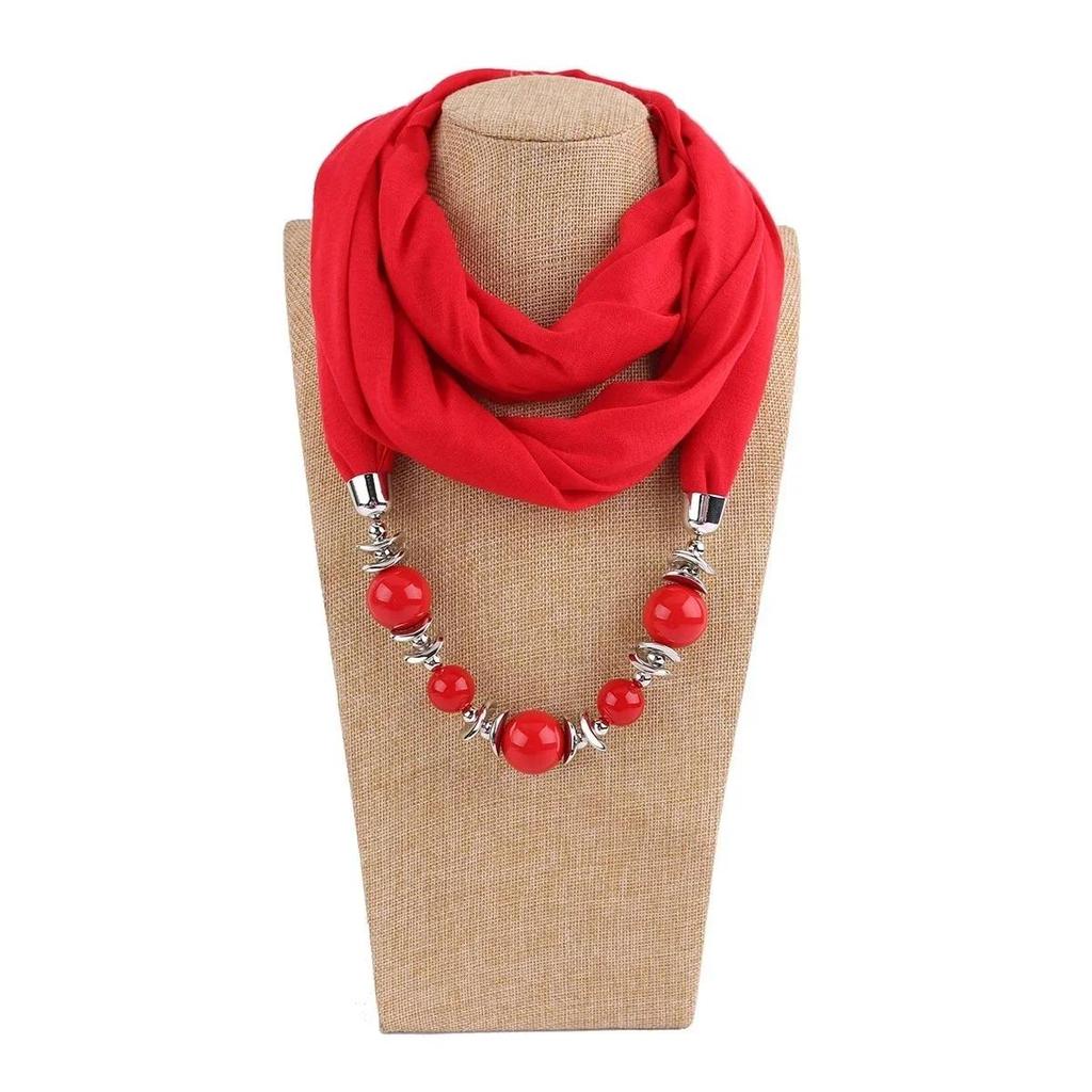 Scarf Necklace Ethnic Chiffon Solid Tassel Gorgeous Beaded Pendants Jewelry Necklace Scarf Fashion Accessories