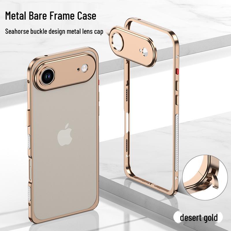 Capa de Metal Leve iPhone 17 Air com Lente e Fivela de Cavalo Marinho para 16 Pro - Moderna para Todos