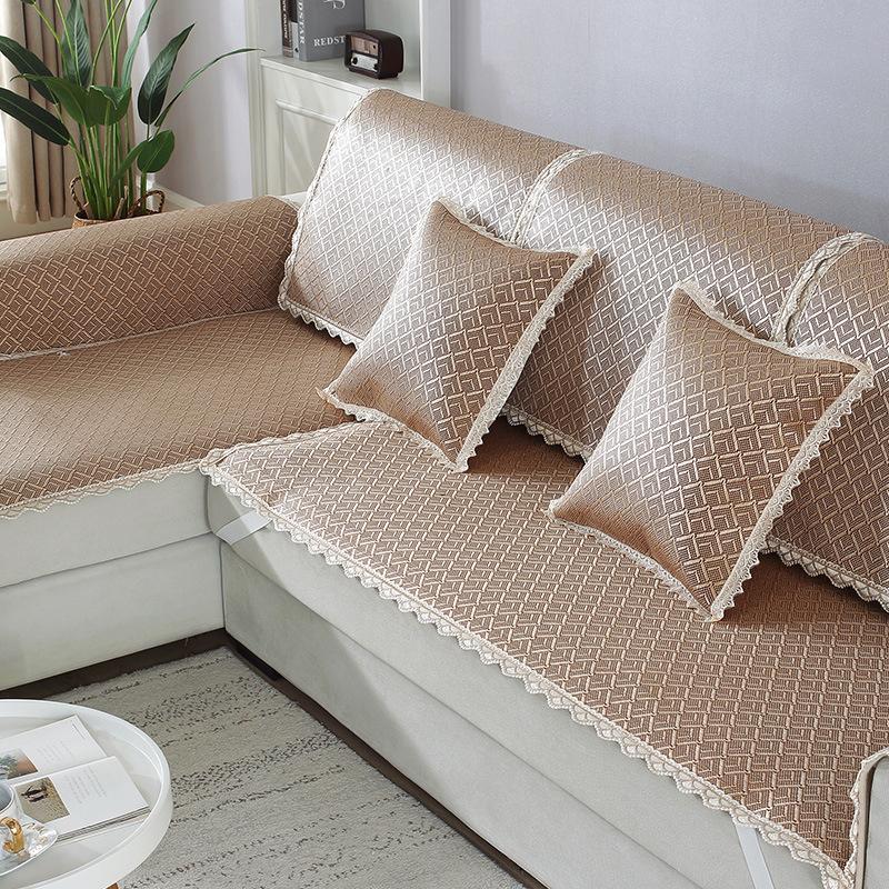 Summer Ice Silk Rattan Mat Sofa Cushion Simple Modern Breathable Non-Slip Summer Sofa Mat Cushion Cover Towel