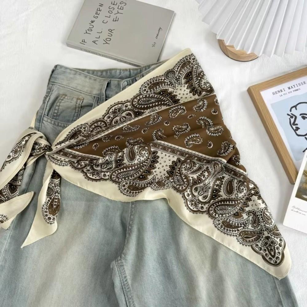 Multi-Functional Triangle Scarf Silk Satin Decorative Headscarf Casual Waist Belt  Women Girls