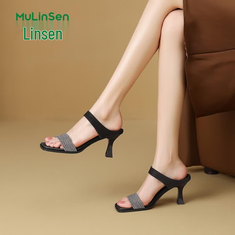 MULINSEN Women s Square Toe One-Strap High Heel Sandals EU 40