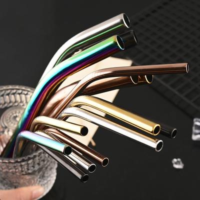 12Pcs Rainbow Reusable Metal Straws 304 Stainless Steel Sturdy Bent Drinking Straw with 2Pcs Cleaning Brush Bar Party Accessory