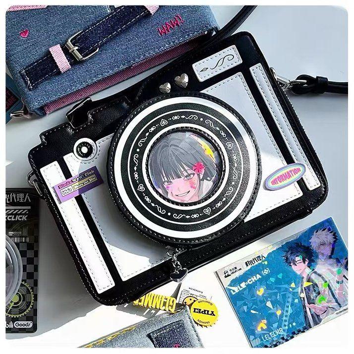 Harajuku Kawaii Camera Shape Shoulder Bags Women Heart Studs Large Capacity Crossbody Bag Ladies Transparent Anime Ita Bag 2025
