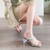 French Thick-heeled Slippers Women's Summer Skirt 2025 New Bow Rhinestone High Heels Casual Open-toed Slippers