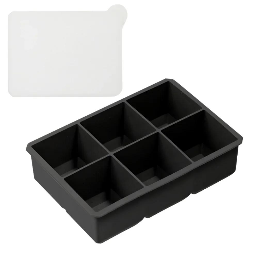 Silicone Ice Tray 6 Cavity Ice Grid Maker with Lids Cube Case Baseboard Containers Square Serving Tray Kitchen Tool