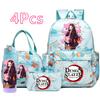 4-teiliges Set mit aufgedrucktem Demon Slayer-Cartoon-Rucksack, Handtasche, Federmäppchen und 750-ml-Trinkflasche für Teenager (Jungen und Mädchen) – große Kapazität, wasserdichter Schulrucksack