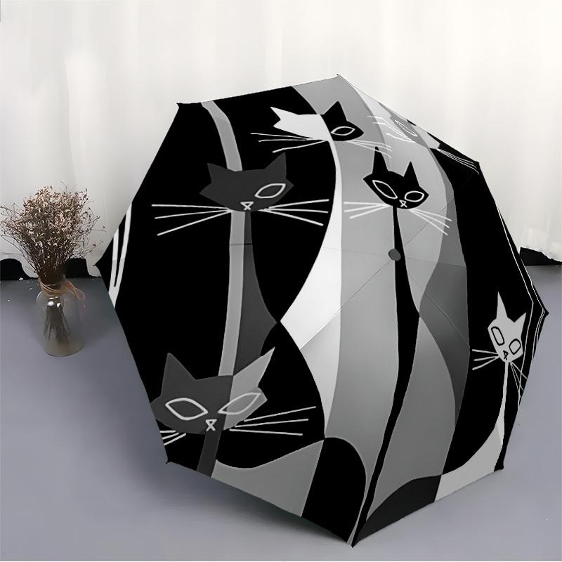 1 pz Ombrello Pieghevole Portatile, Stagione Unica, Apertura/Chiusura Automatica, Motivo Gatto, per Viaggi, Uso Quotidiano, Eventi Formali - Compatto, Lusso, Parapioggia, Accessorio da Esterno