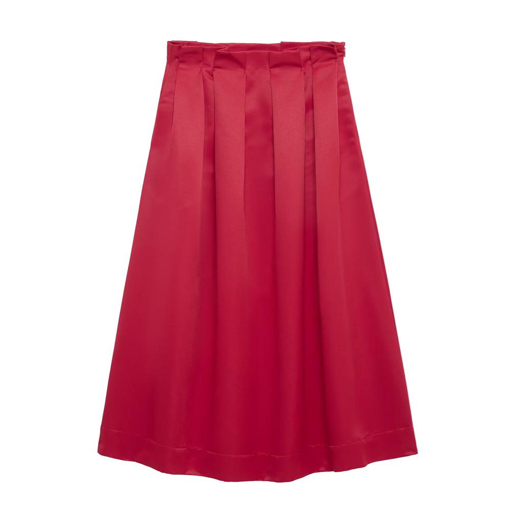 

2025 Spring Women s A-Line Pleated High-Waisted Midi Skirt L