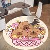 1PC Basket Flowers Capybara Round Chair mat Area Rug - Non-Slip, Floor Mat for Office, Bedroom, home decor Christmas Gift c0528069