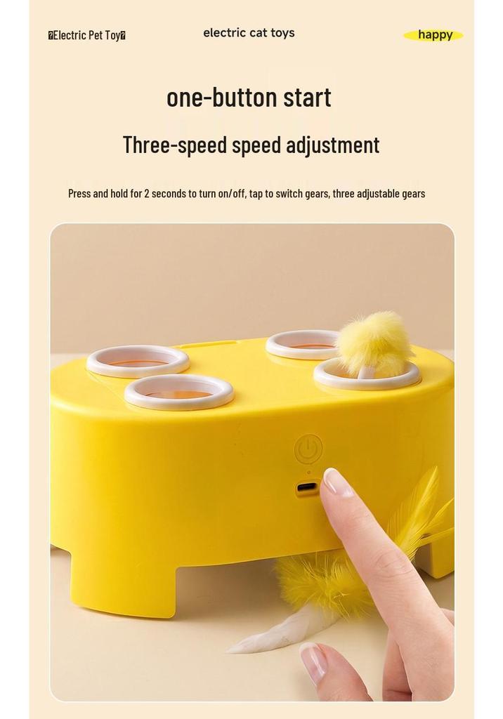 3-in-1 Smart Cat Toy: Cheese House Turntable with Whack-a-Mole and Feather Teaser for Boredom Relief