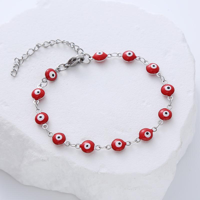 2026 New Arrivals Stainless Steel Chain Bracelet 6mm Devil's Eye Bracelets for Women Drip Oil Eye Charm Jewelry Wholesale