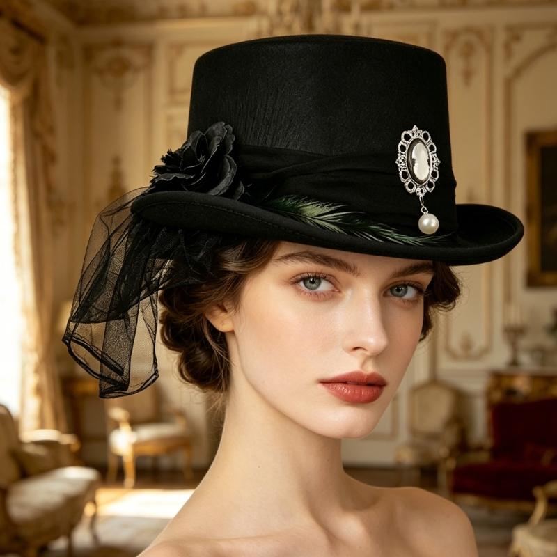 Stylish Black Lace Victorian Hat Party Costume Hat Role Play Headwear Perfect For Themed Parties And Concerts