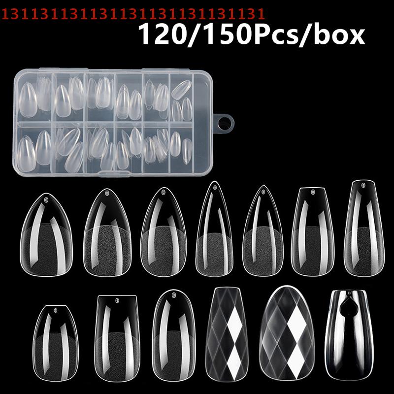 Artificial Fingertip Capsules for Nail Extension Luxury Almond French Coffin False Nail Tips Soft Gel Semi-matte Full Cover