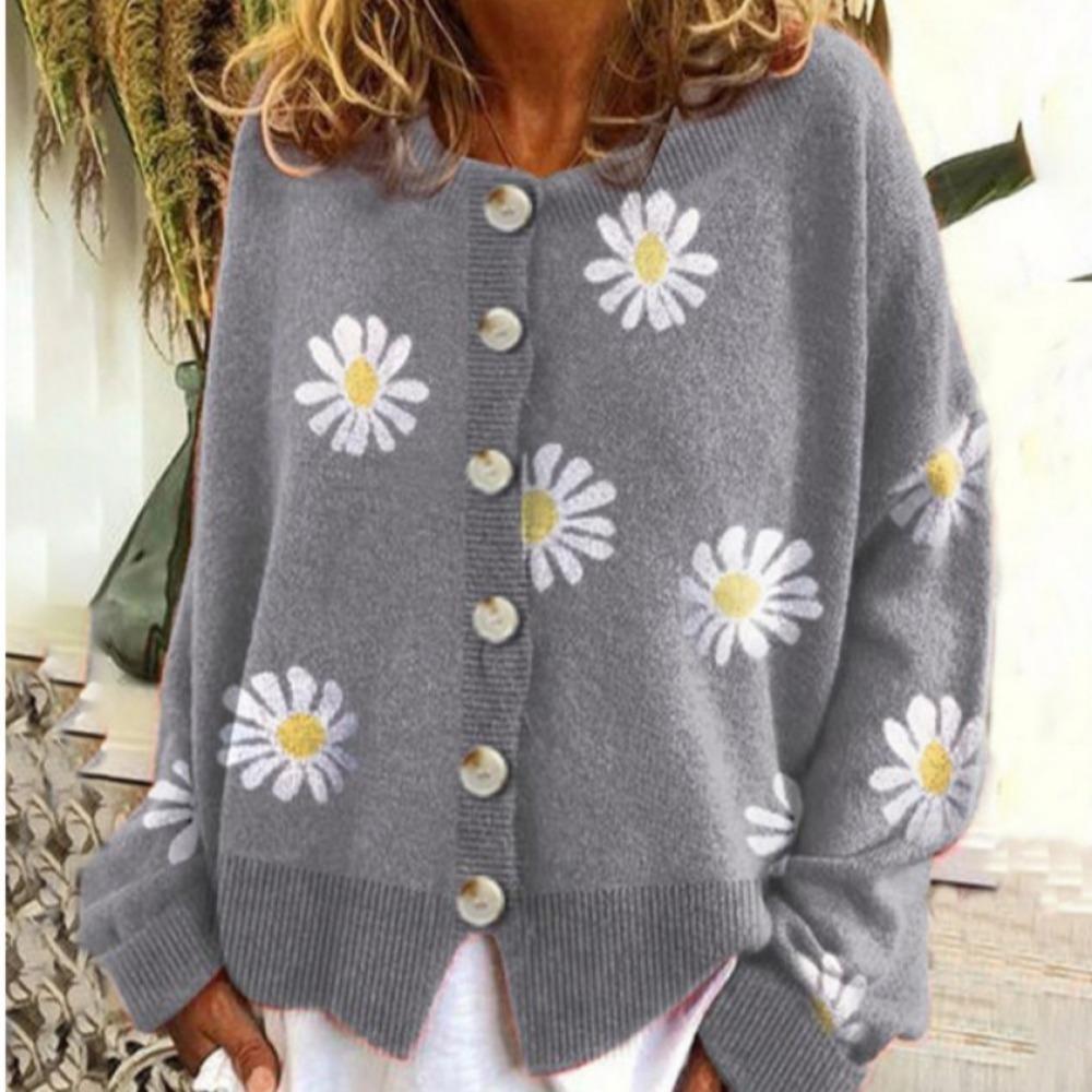 

Осенне-зимний трикотажный свитер с длинным рукавом, круглым вырезом, принтом, модный, удобный и теплый, с длинным рукавом для женщин S серый