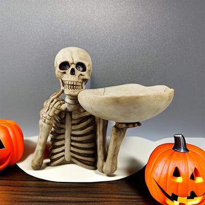 Skeleton Candy Dish Skull Head Halloween Skeleton Storage Tray Skull Bowl Snack Tray Gothic Home Desk Decoration 22x21cm