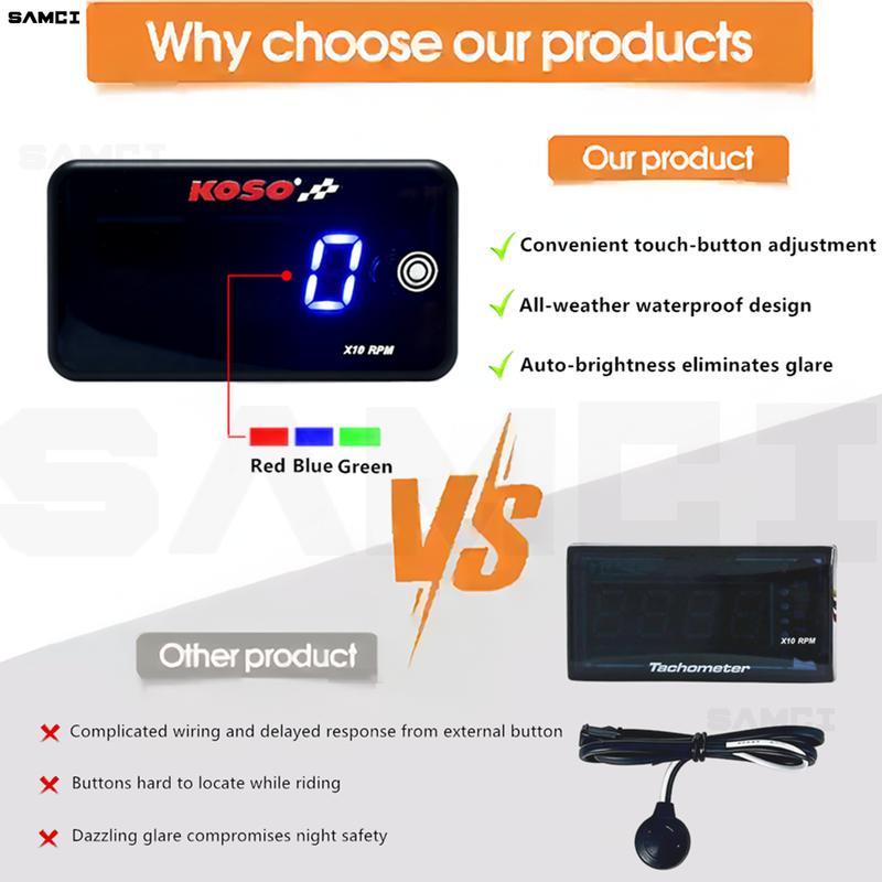 KOSO Motorcycle Tachometer Universal Digital LCD Touch-sensitive RPM Gauge Auto Brightness Waterproof Tachometer