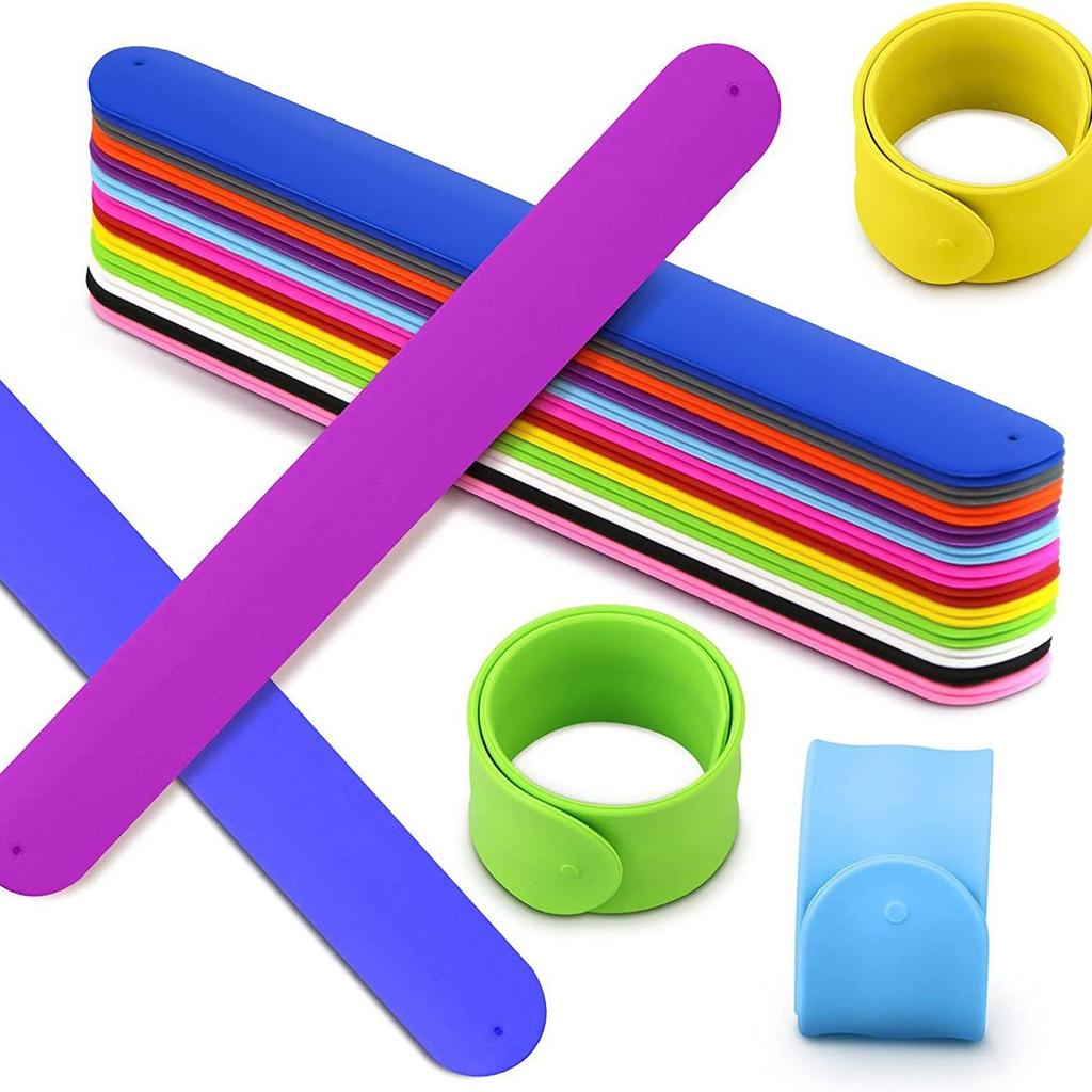 Silicone Snap Bracelet with Printed Text Pattern - Solid Color Slap Ruler Wristband for Adults and Children
