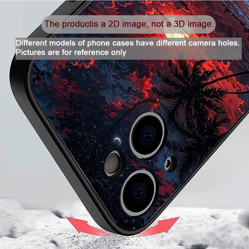 Creative Sunset Beach Wave Coconut Palm Landscape Phone Case for iPhone 17 16 Pro Max 15 14 13 12 11 Mini X 7 8 Plus Hard Cover