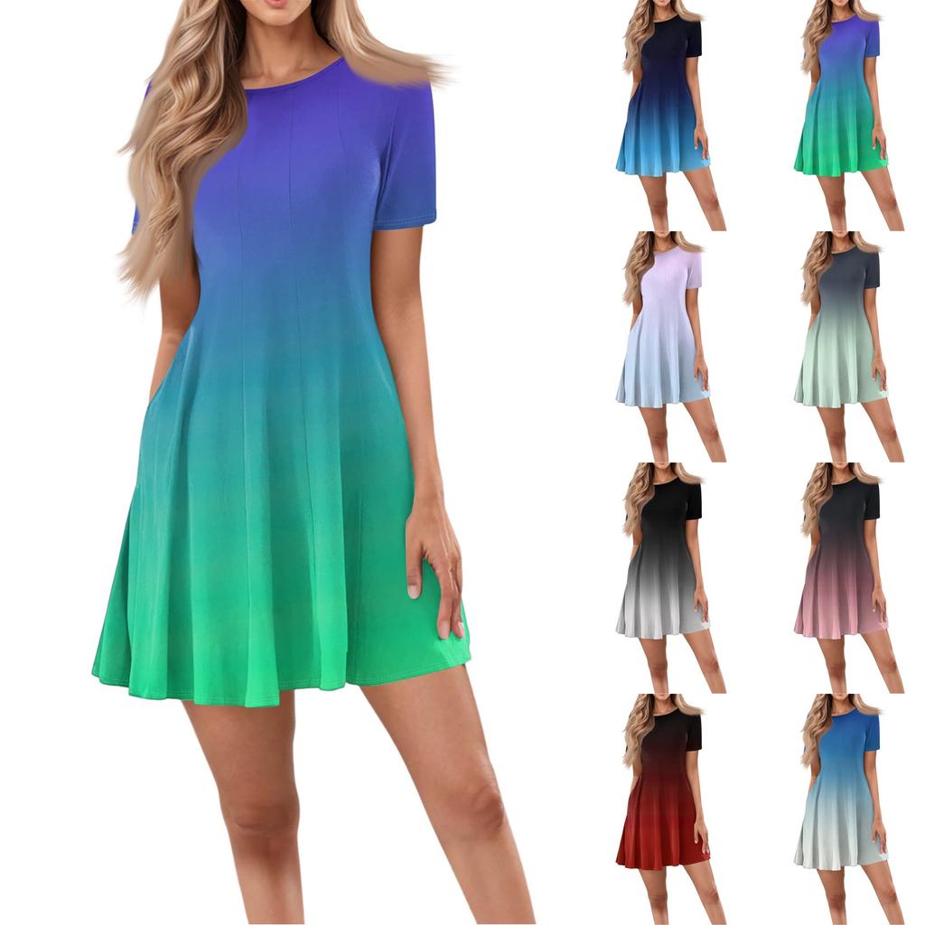 Women's Casual Fashion Round Neck Short Sleeve Print Short Dress