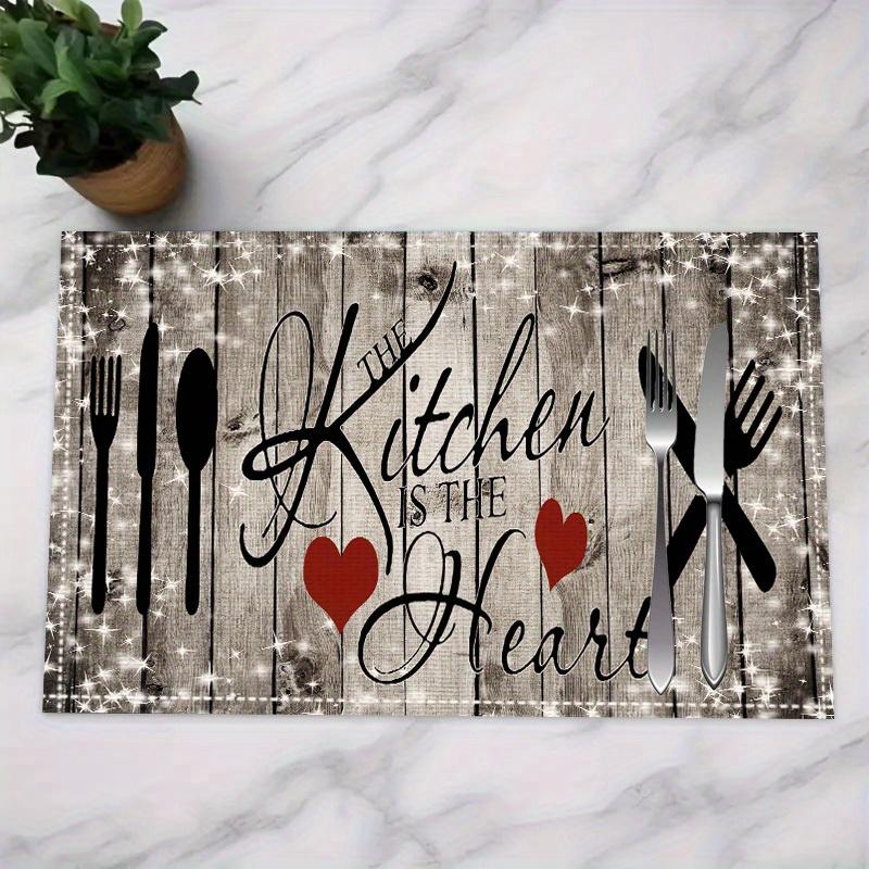 [Kitchen Decor Table Mat] 4pcs, Kitchen Decor And Accessories, Linen Table Fabric, Love Wood Kitchen Pattern Printed Table Mat, Perfect
