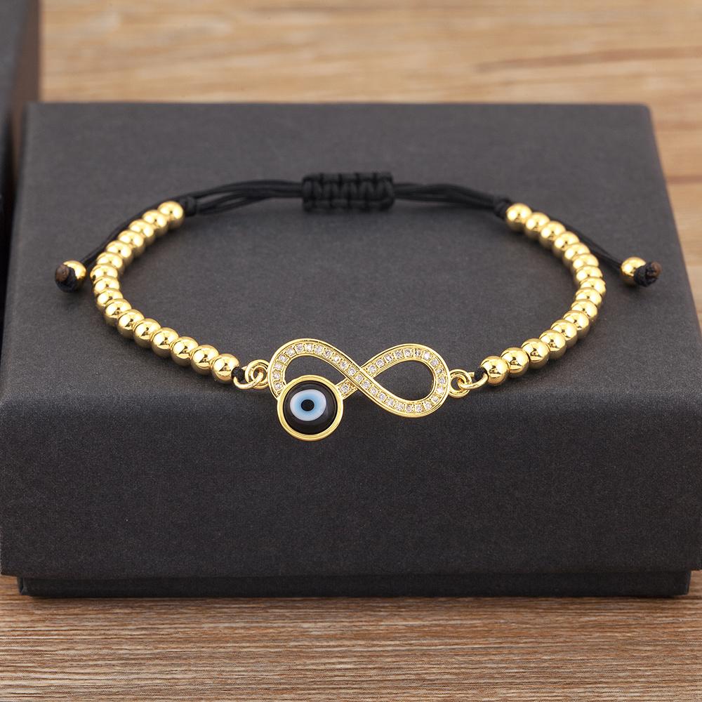 

Nidin New Trendy 8 Number Shape Evil Eye Round Beads Charm Bracelets Adjustable For Women Shiny Crystal Zircon Jewelry Gifts чорний