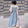 Bailuyu Hollow-out Floral Patchwork Faux Two-Piece Denim Dress