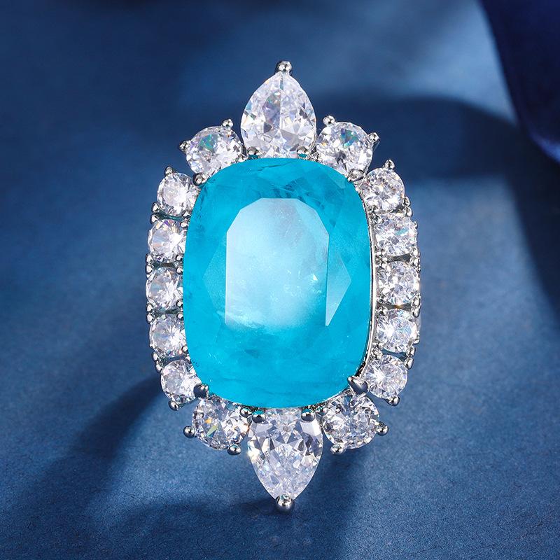 Jewelry Copper Bottom Gold-Plated Simulation Paraiba Retro Set Pendant 13 * 18 Ring 15 * 20