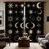 2pcs Celestial Curtains - Golden Sun   Moon   Stars & Planets Print On Black Background   Semi-Sheer Flannel Window Drapes with Rod