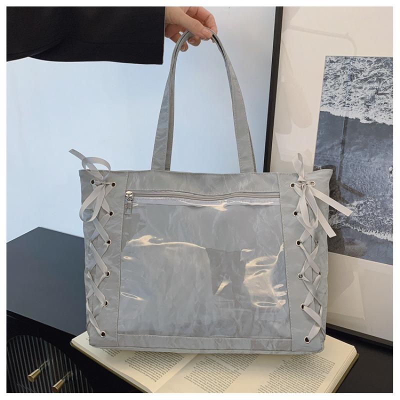 Large capacity bag 2026 new Japanese soft girl ribbon bow portable pain bag transparent shoulder bag