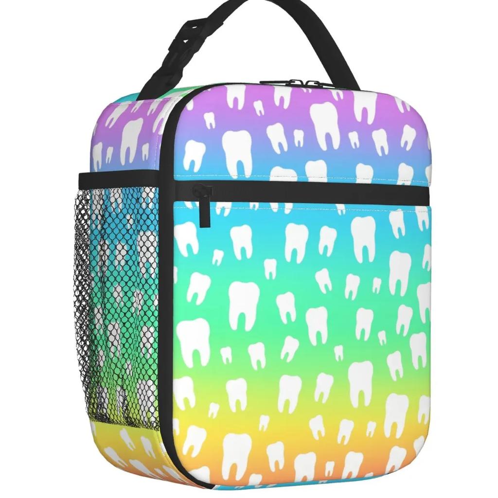 Kawaii Teeth  Pattern Insulated Lunch Bag for Women Portable Tooth Thermal Cooler Bento Box Office Picnic Travel