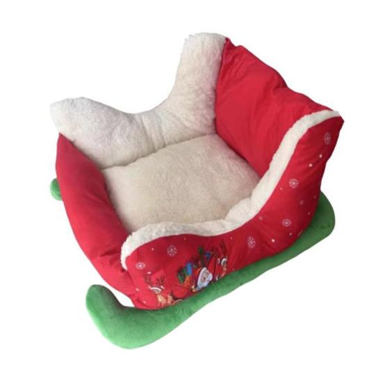 

Рождественские сани лежанка для собаки Красные сани Пушистая лежанка для питомца Съемный плюшевый Рождественский диван-кровать для кошек и собак Диван для пола M красный