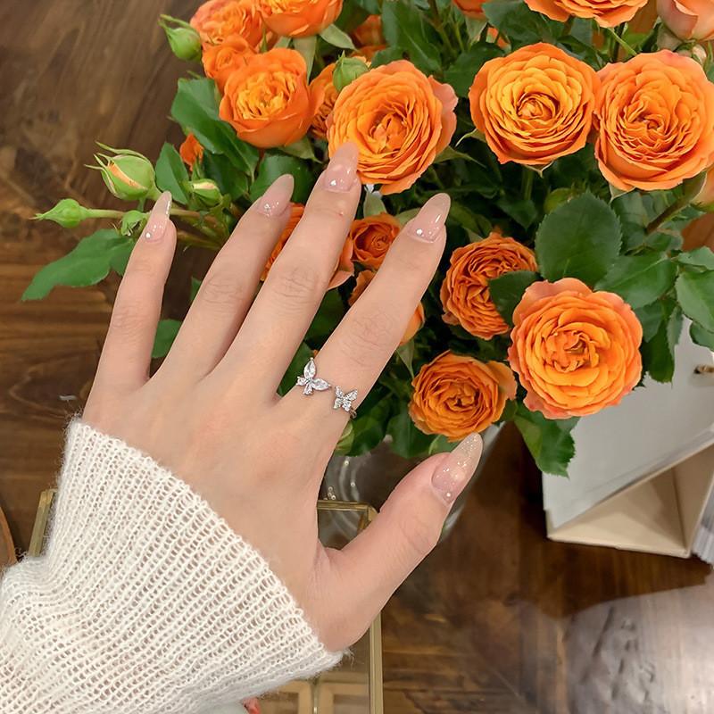 Elegant Adjustable Butterfly Zirconia Ring For Women In Stylish Silver Design