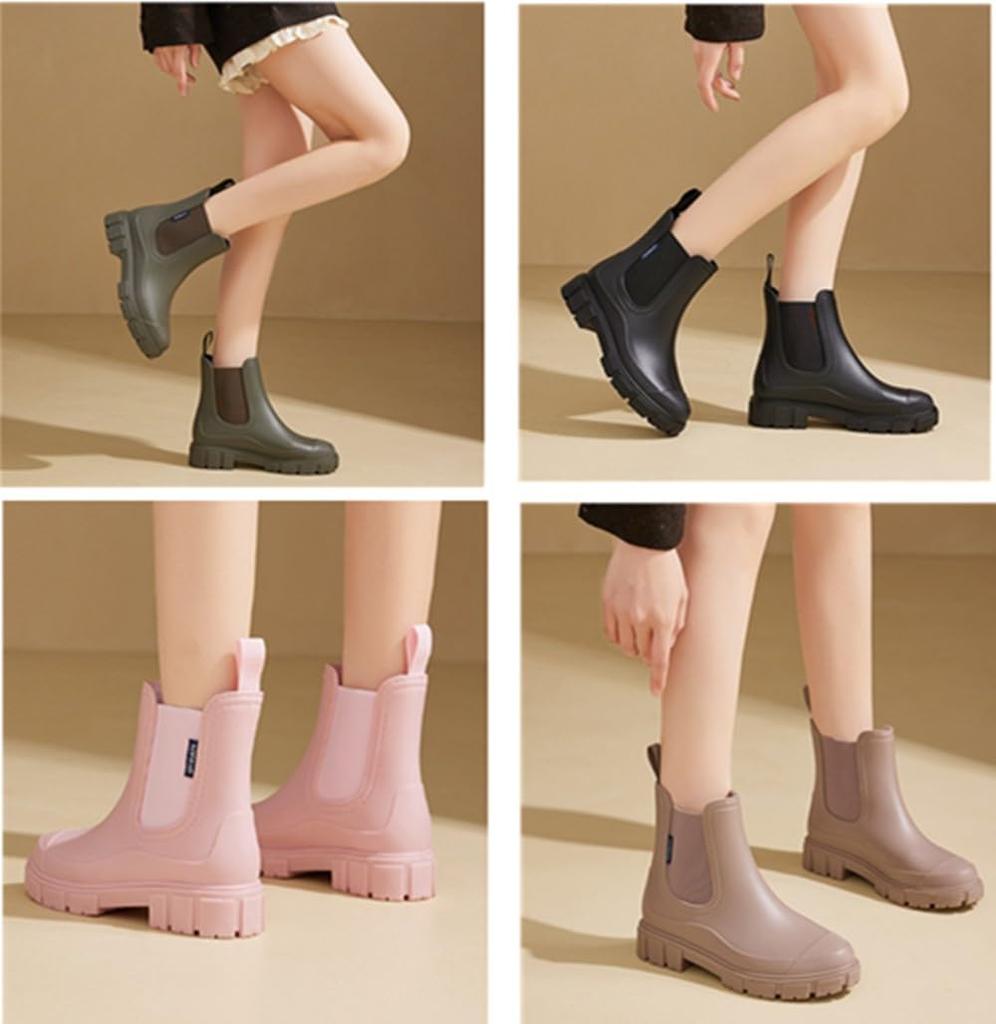 CALASOU Rain Short Boots with Side Stylish Waterproof Easy to Walk Perfect for Outdoor Rainy and All Weather Black Boots, Gore, Shoes, in, Non-Slip,