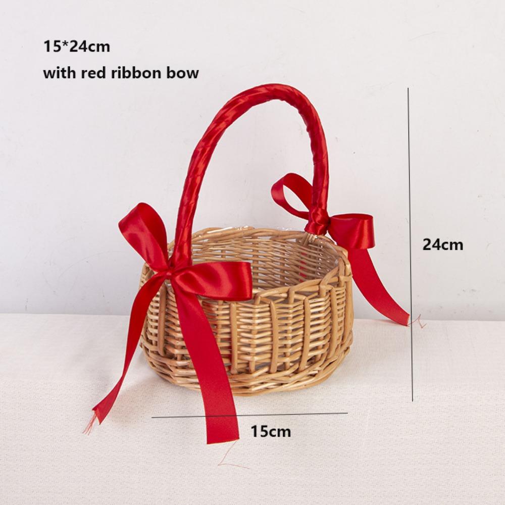 with Pearl Hand-held Weaving Flower Basket Vegetable Fruit Flowers Holder  Living Room Decoration