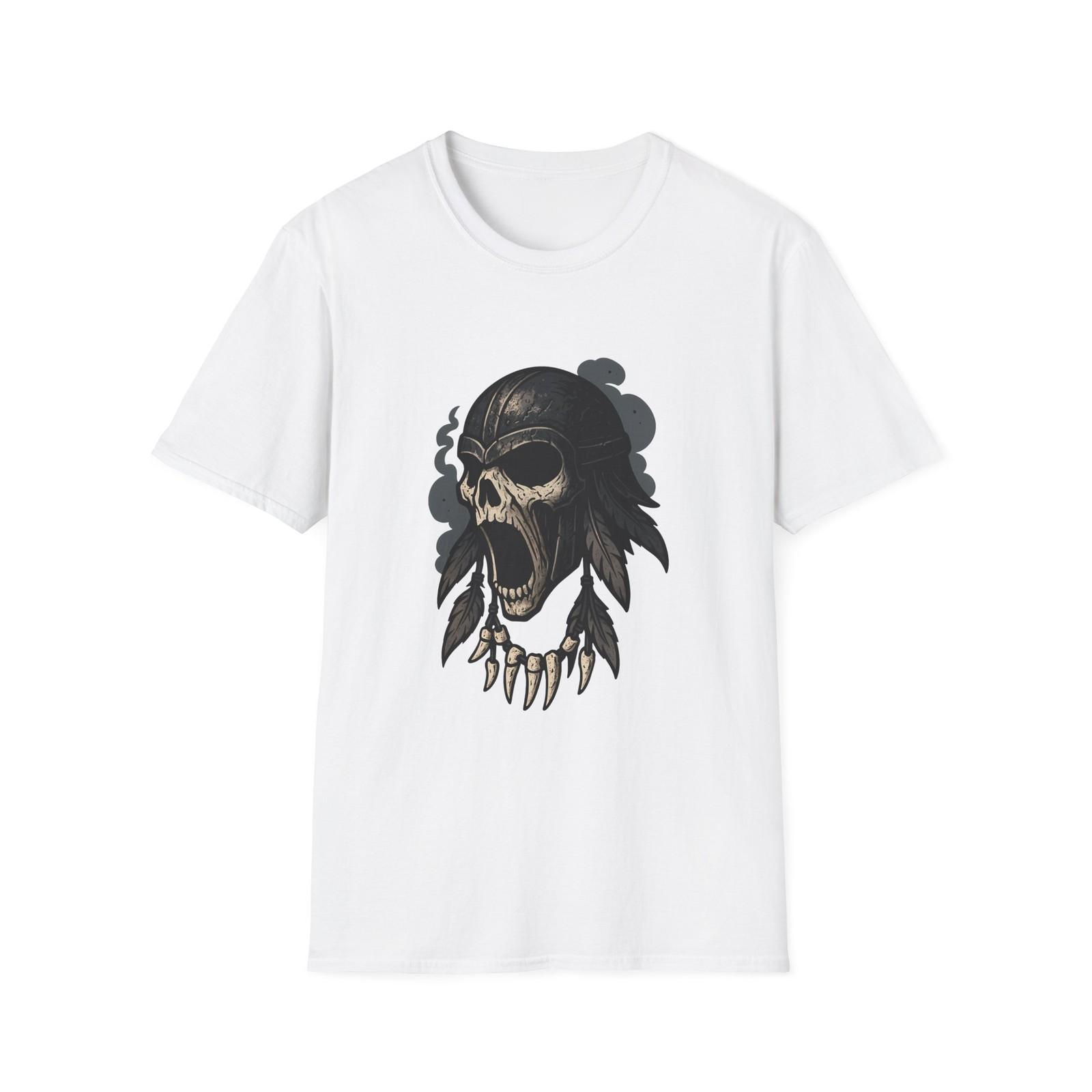 

Unisex Softstyle T-Shirt Tribal Helmet Warrior Bone Metal Scream Feathers Teeth 5XL різнокольоровий