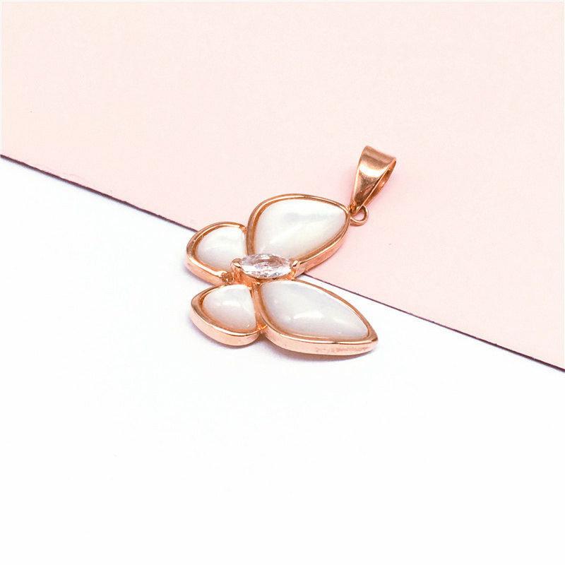 Exquisite Russian 585 Purple Gold Literary White Fritillary Butterfly Set Chain Foreign Color Gold Plated Rose Gold Necklace Women
