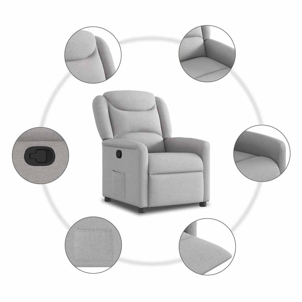 Folding Armchair, Grey, Upholstered In Fabric