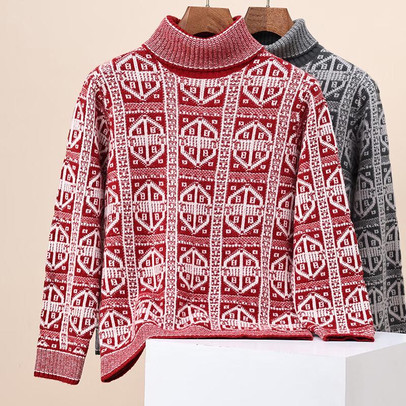 Hengyuanxiang Men's Striped Wool Turtleneck Sweater