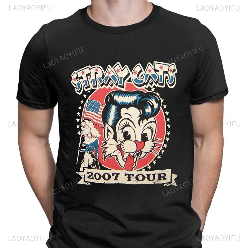Stray Cats Rock Klassiska T-shirts Amerikanskt Rockabillyband Fan Hipster Streetwear Mode Andningsbar Pojke Flicka Män Kvinnor Bomulls T-shirt