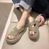 Women's Cross Toe Sandals Summer 2025 Thick Heel Fashionable Outdoor Wear Platform Beach Roman Shoes Open Toe Roman Style
