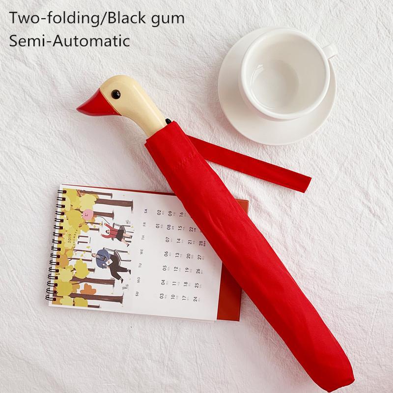 Paraguas Plegable Automático con Mango de Madera de Pato Lindo Anti-UV a Prueba de Viento Recubrimiento Negro Dama Portátil Sombrilla de Sol Paraguas Academia