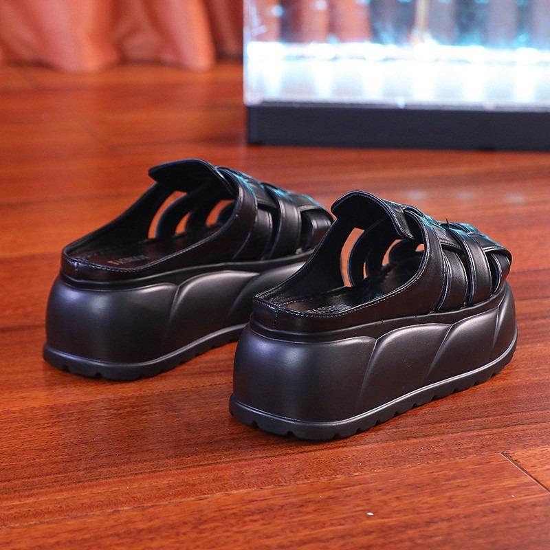 Fashion 7.5cm Weave Microfiber Synthetic Leather Sandal Slippers Pumps Platform Wedge Non-slip Flats Summer Peep Toe Women Shoes 2024