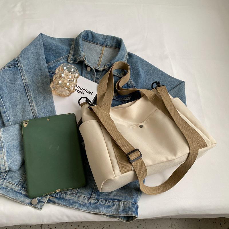 Women's Shoulder Bag New Simple Solid Color Student Portable Make-up Bag Large Capacity Canvas Commuter Bag Women