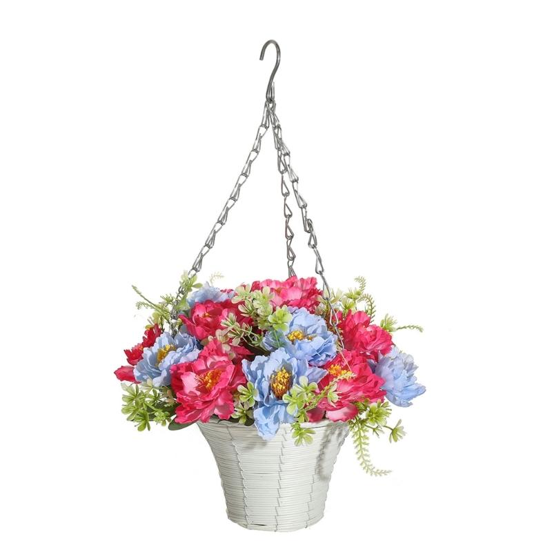 Artificial Hanging Flower In Basket for Outdoor Indoor Courtyards Decorations, Hanging Flower Plant Basket for Spring