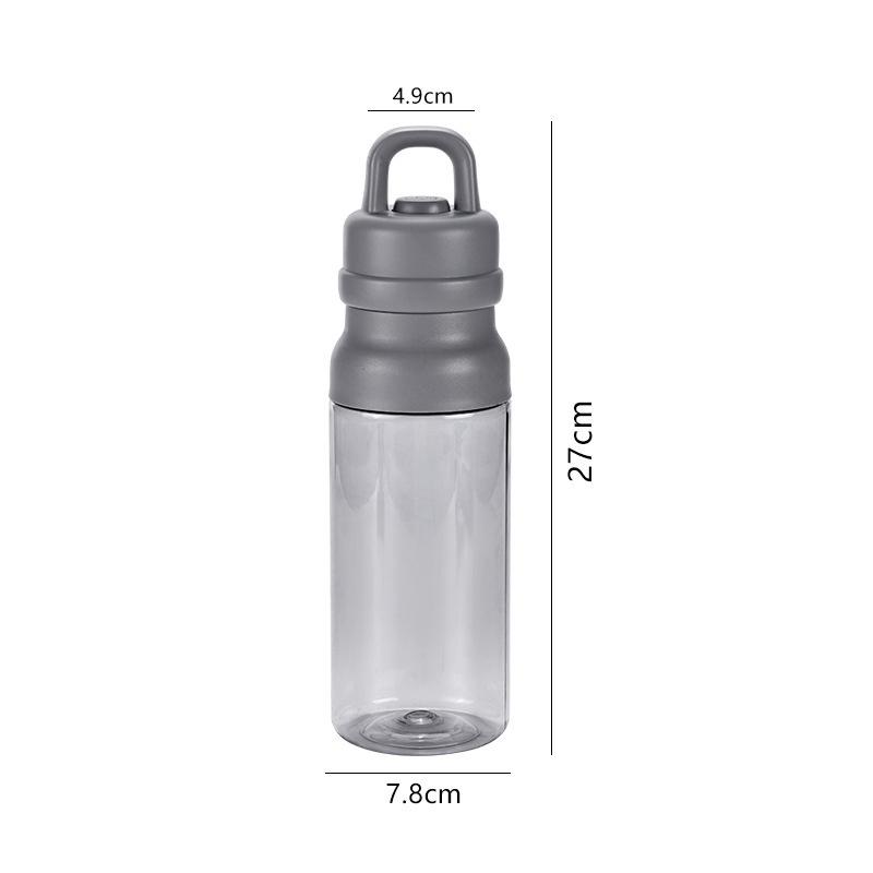 Minimalist Handheld Clear Plastic Water Bottle, Portable Straight Drink Cup for Outdoor Sports 680ml серый