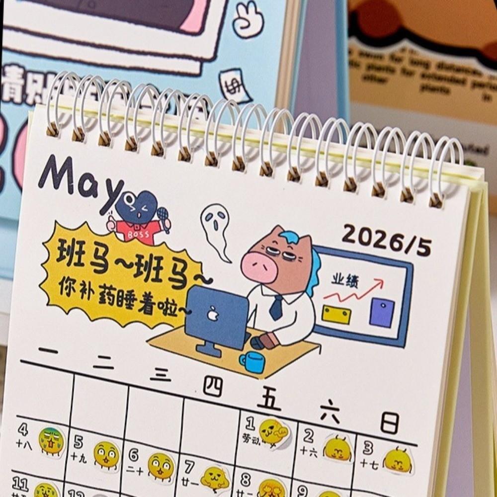 2026 Mini Tischkalender Cartoon Pferd 2026 Spiralbindungskalender Tragbarer Desktop-Kalender Zuhause