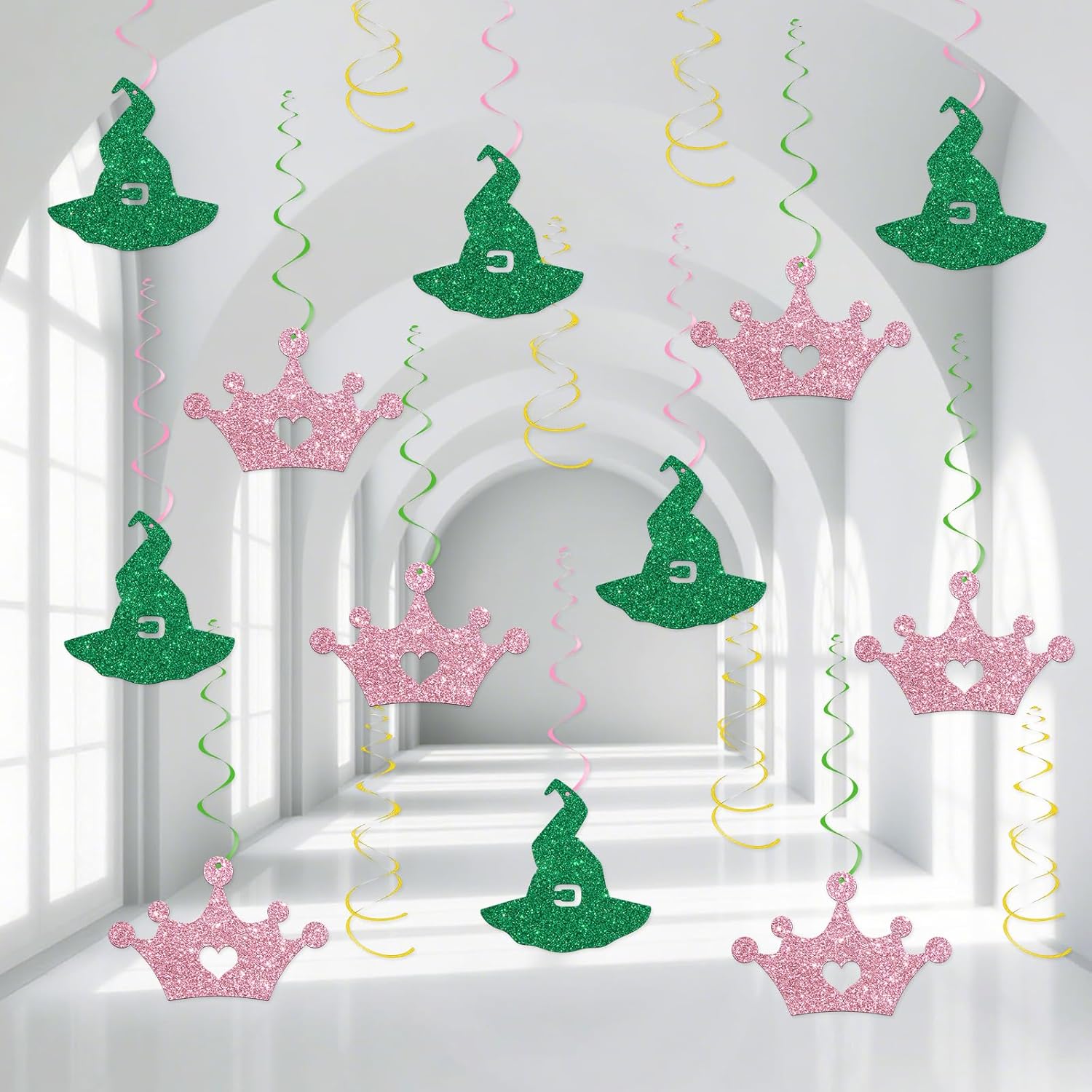 Wicked Hanging Swirl Decorations Wicked Birthday Decorations Supplies Pink and Green Birthday Party Foil Swirls Ceiling Decorations Princess Birthday